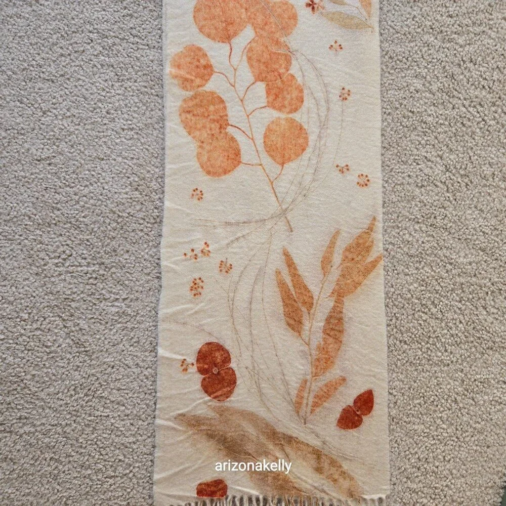 NWOT Handmade Wool Scarf Botanical Natural Dye Plants Eco Print Mayumix Designs - Picture 3 of 15